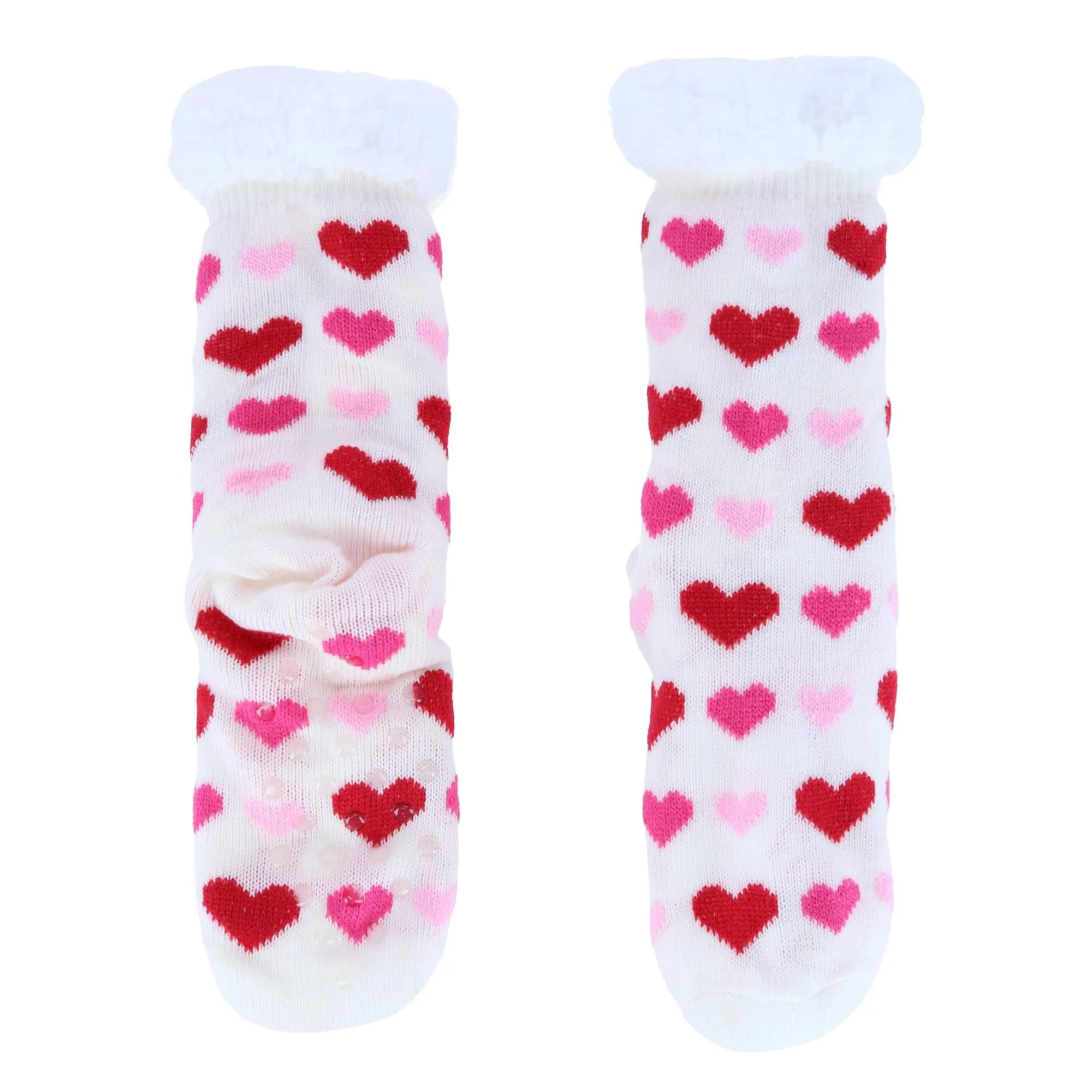 CTM® Women's Plush Sherpa Winter Fleece Lined Hearts Slipper Socks