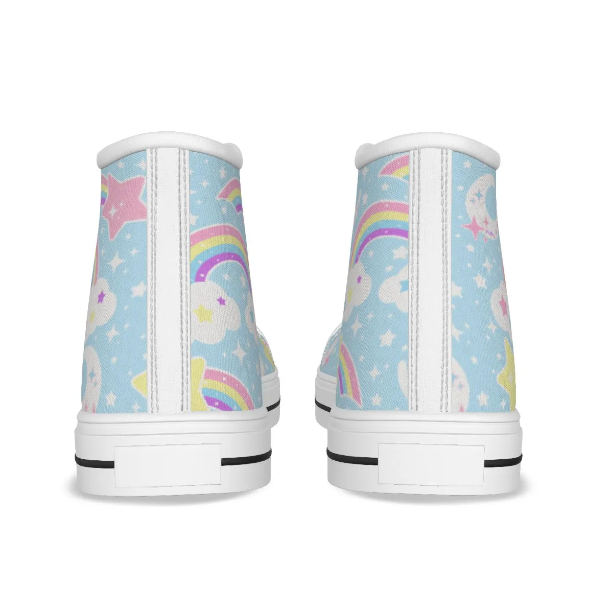 Dreamy Rainbow Women's High Top Cutie Canvas Shoes (Blue)
