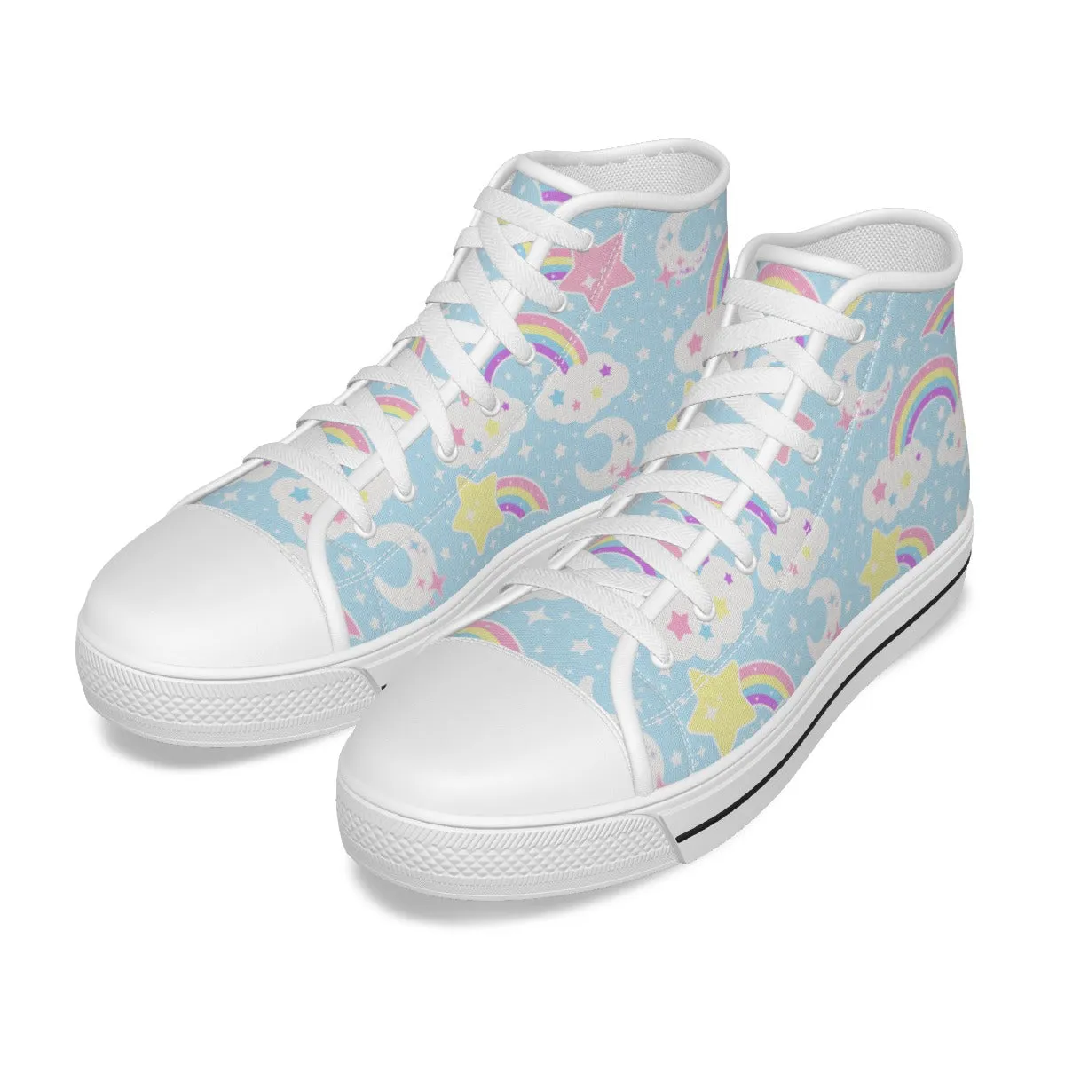 Dreamy Rainbow Women's High Top Cutie Canvas Shoes (Blue)