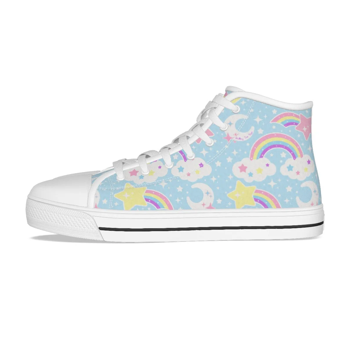Dreamy Rainbow Women's High Top Cutie Canvas Shoes (Blue)