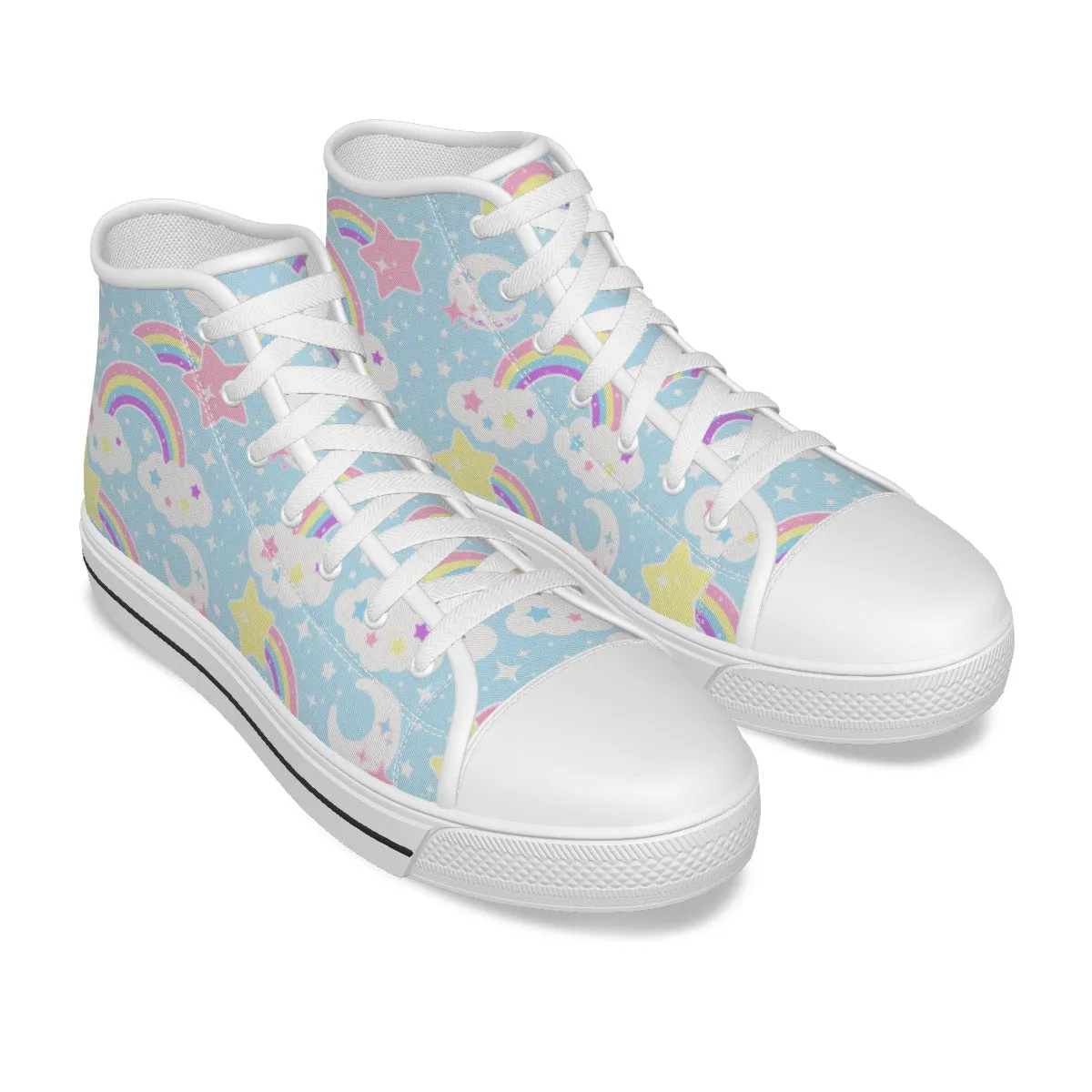 Dreamy Rainbow Women's High Top Cutie Canvas Shoes (Blue)