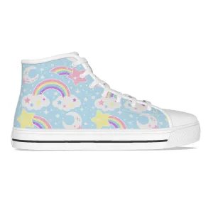 Dreamy Rainbow Women's High Top Cutie Canvas Shoes (Blue)