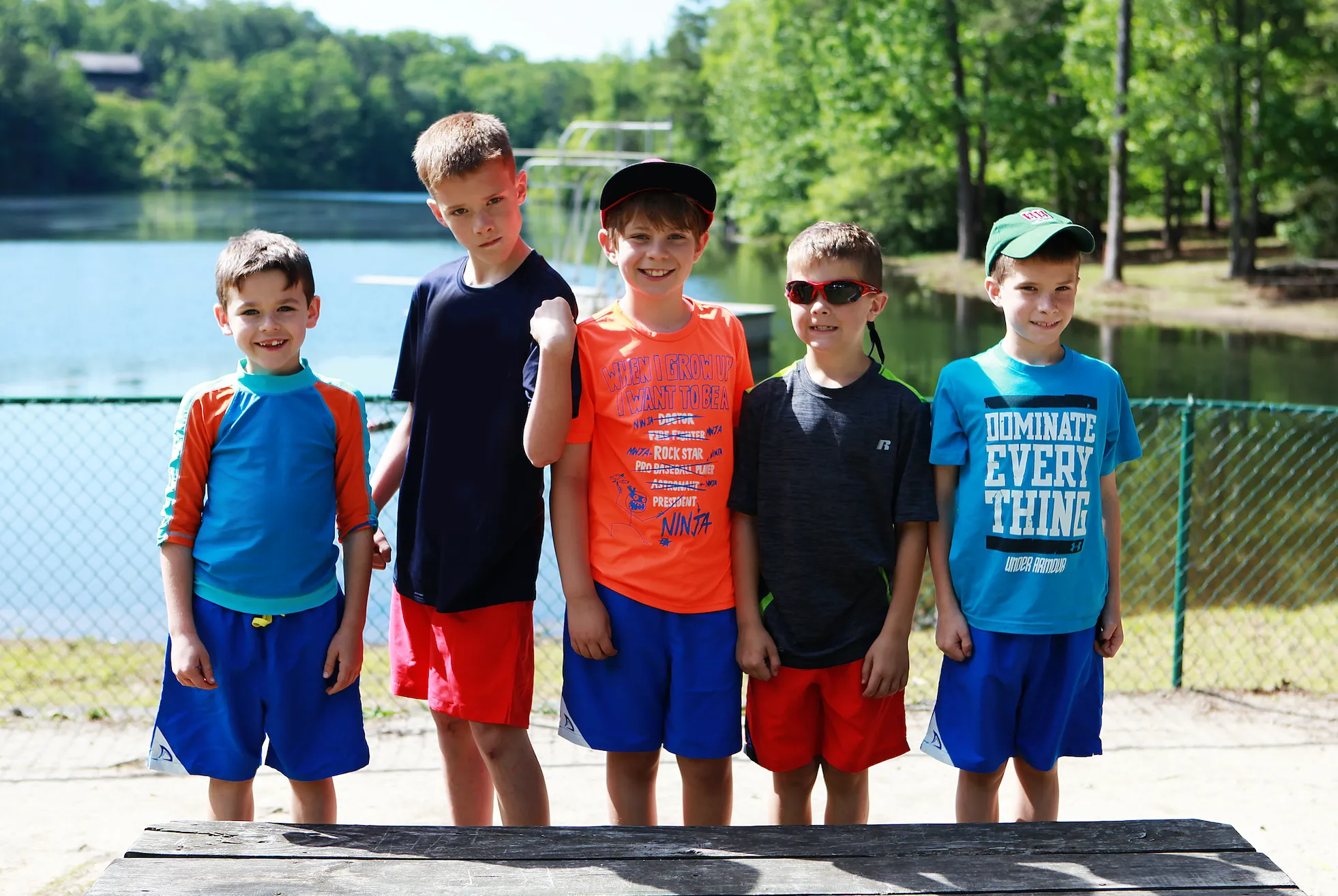 DryFins Boys Anti-Chafe Swim Trunks in Classic Blue - Built-in Compression Liner
