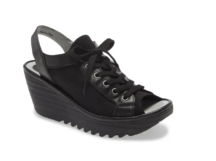 Fly London YEDU158FLY Sling Back Laced Sandal - Black