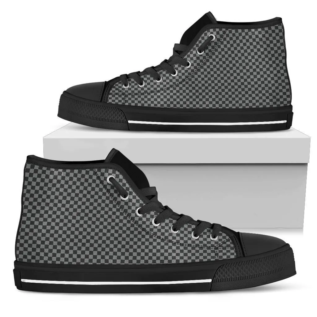 High Top Sneakers - Checkers in Black and Grey | Custom High Top Shoes, Patterned High Top Sneakers, High Top Sneakers for Women, Unisex Shoes