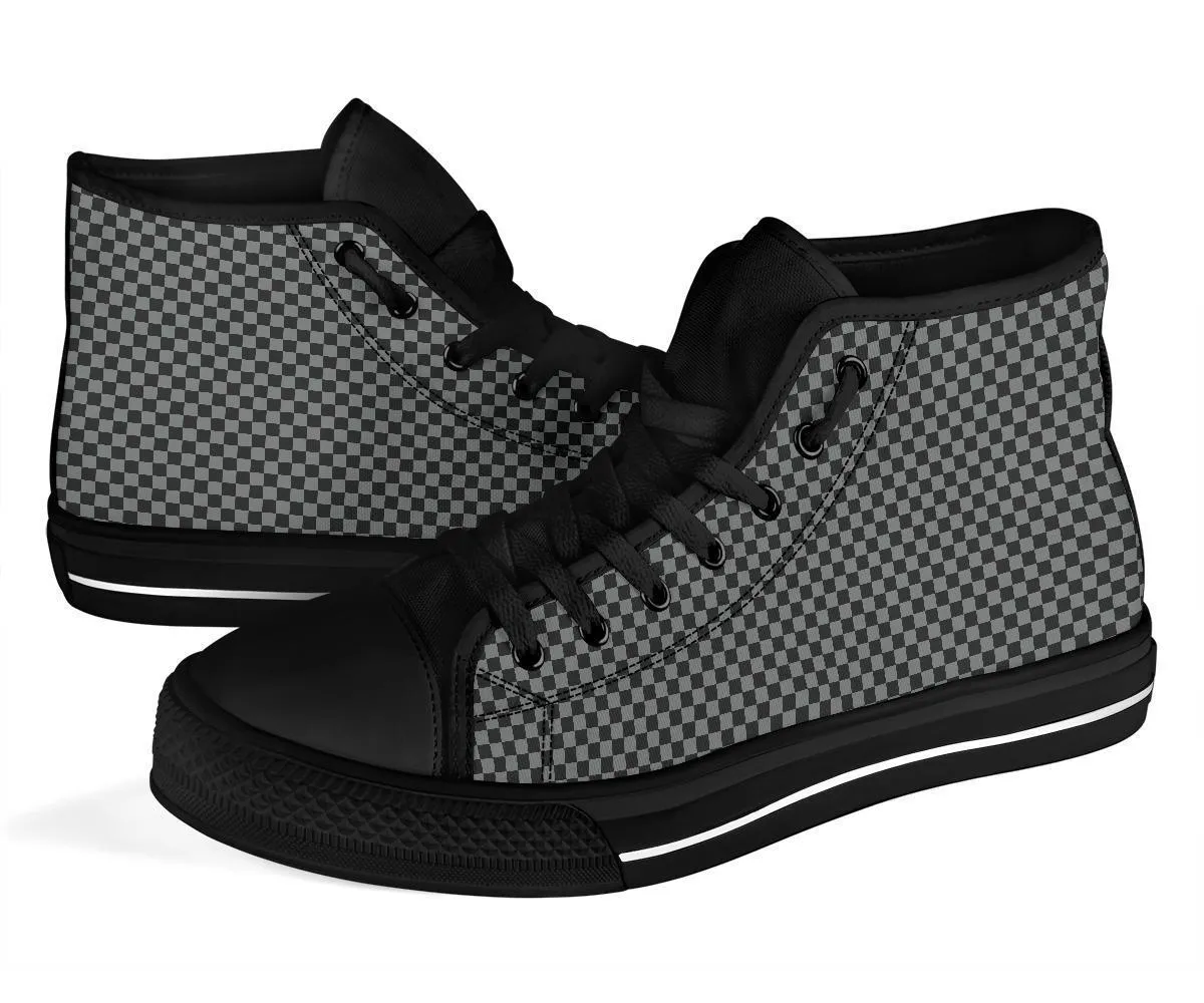 High Top Sneakers - Checkers in Black and Grey | Custom High Top Shoes, Patterned High Top Sneakers, High Top Sneakers for Women, Unisex Shoes