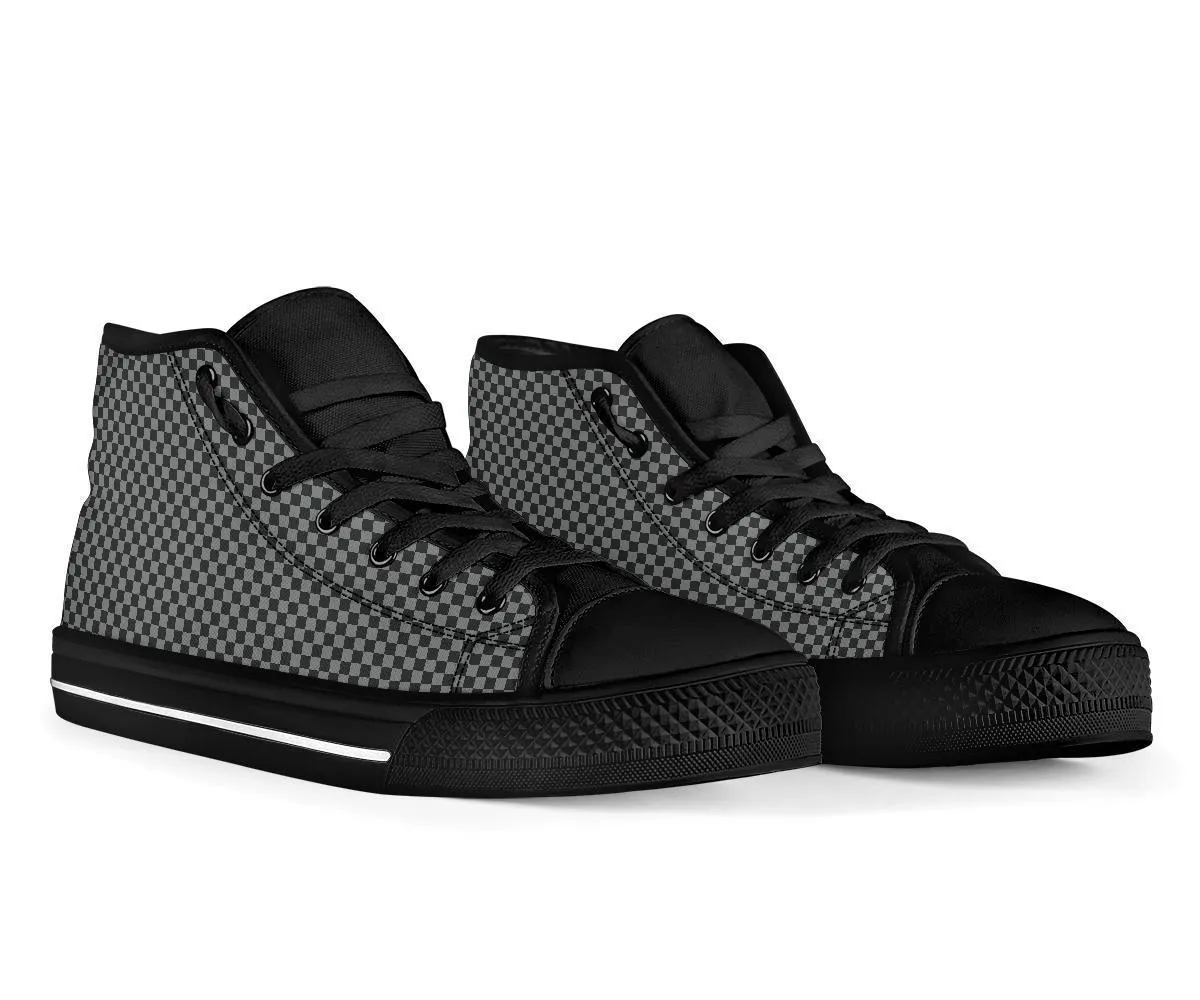 High Top Sneakers - Checkers in Black and Grey | Custom High Top Shoes, Patterned High Top Sneakers, High Top Sneakers for Women, Unisex Shoes