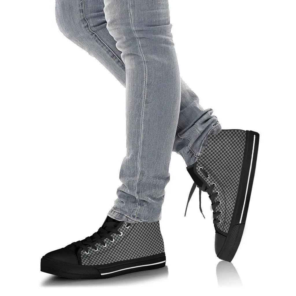 High Top Sneakers - Checkers in Black and Grey | Custom High Top Shoes, Patterned High Top Sneakers, High Top Sneakers for Women, Unisex Shoes