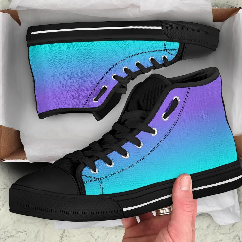 High Top Sneakers - Gradient in Purple and Turquoise | Custom High Top Shoes, Patterned High Top Sneakers, High Top Sneakers for Women, Unisex Shoes