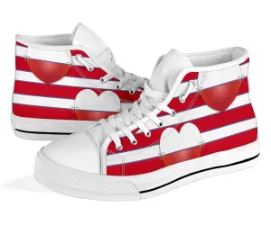 High Top Sneakers - Red & White Stripes | Custom High Top Shoes, Patterned High Top Sneakers, High Top Sneakers for Women, Unisex Shoes