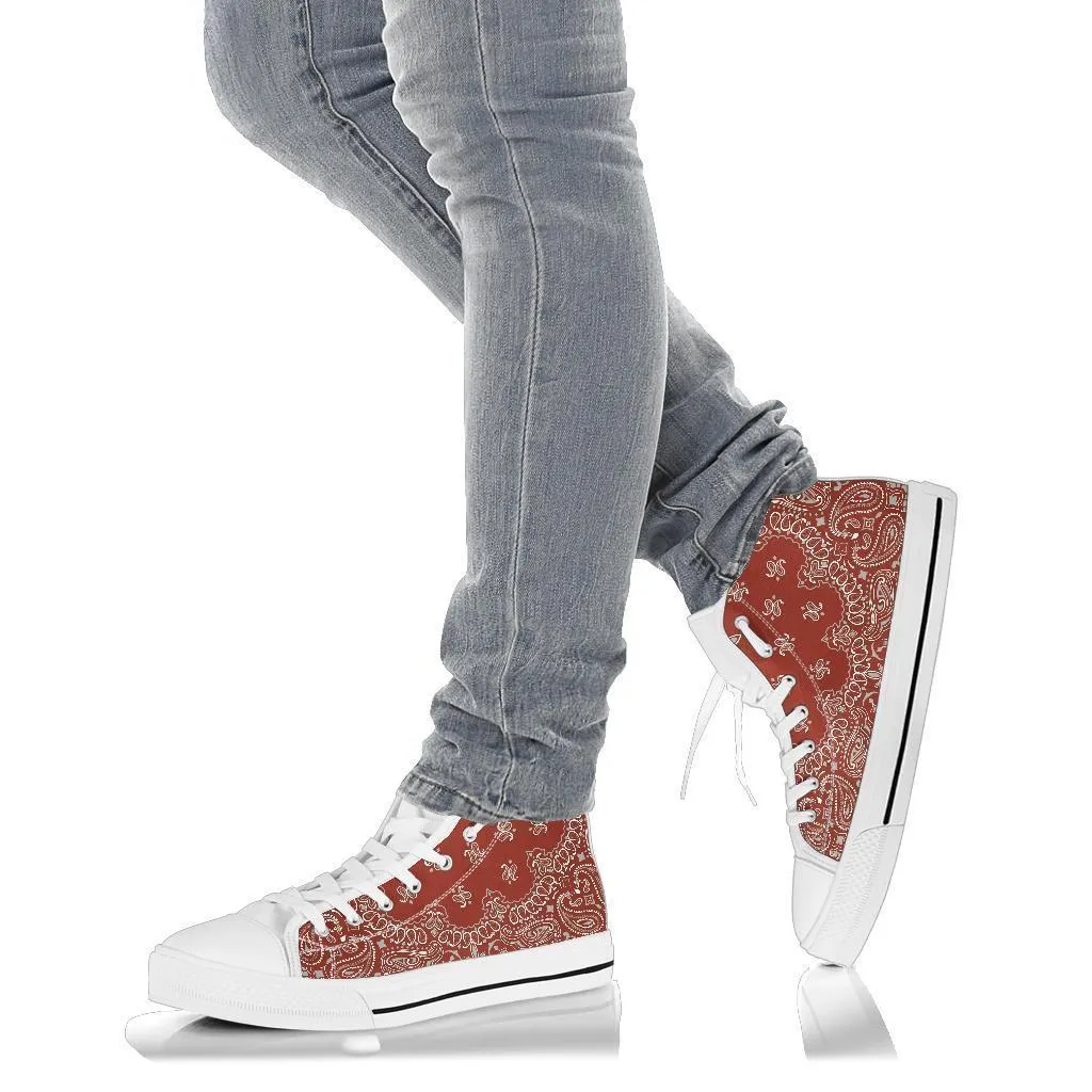 High Top Sneakers - Red Paisley Print | Custom High Top Shoes, Patterned High Top Sneakers, High Top Sneakers for Women, Unisex Shoes