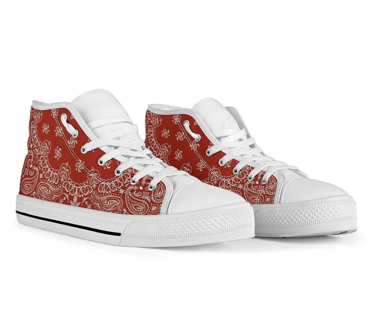 High Top Sneakers - Red Paisley Print | Custom High Top Shoes, Patterned High Top Sneakers, High Top Sneakers for Women, Unisex Shoes