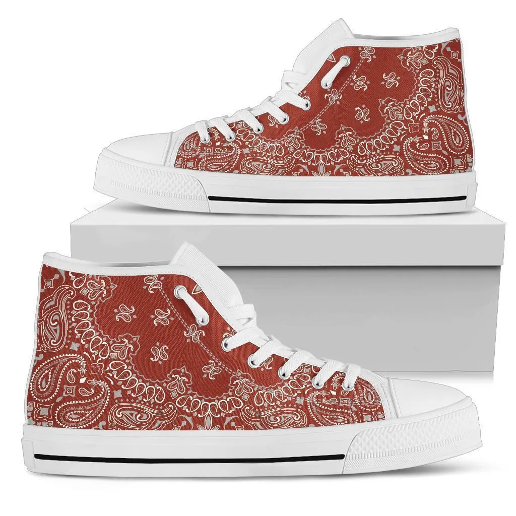 High Top Sneakers - Red Paisley Print | Custom High Top Shoes, Patterned High Top Sneakers, High Top Sneakers for Women, Unisex Shoes