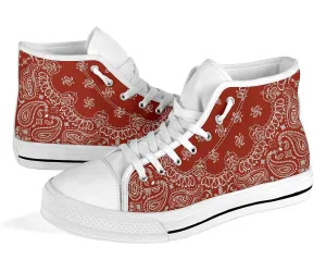 High Top Sneakers - Red Paisley Print | Custom High Top Shoes, Patterned High Top Sneakers, High Top Sneakers for Women, Unisex Shoes
