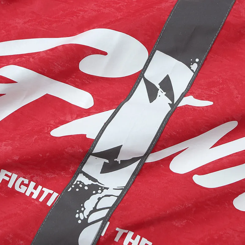 Hip Hop Red Print Reflective Stripes Hooded Jacket
