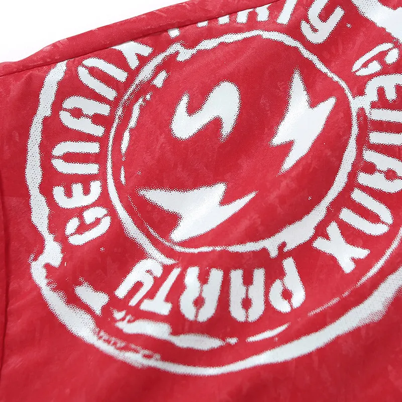 Hip Hop Red Print Reflective Stripes Hooded Jacket