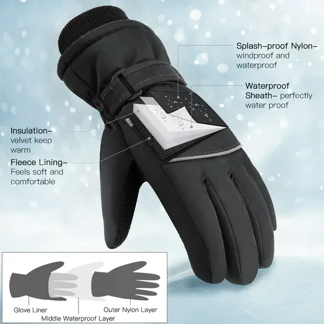 Kids Waterproof Windproof Thermal Fleece Anti Slip Mittens with Grip for Skiing Sledding Cycling & Snowboarding ZB128