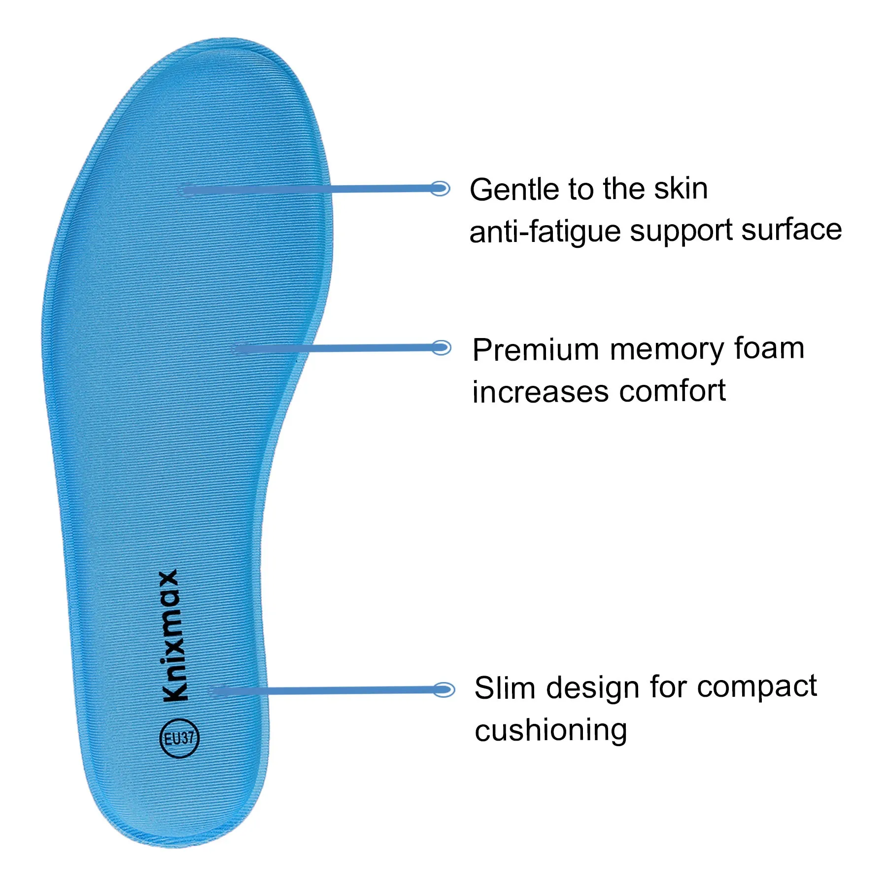 Knixmax Women's Memory Foam Insoles, Blue, for Athletic Shoes & Sneakers