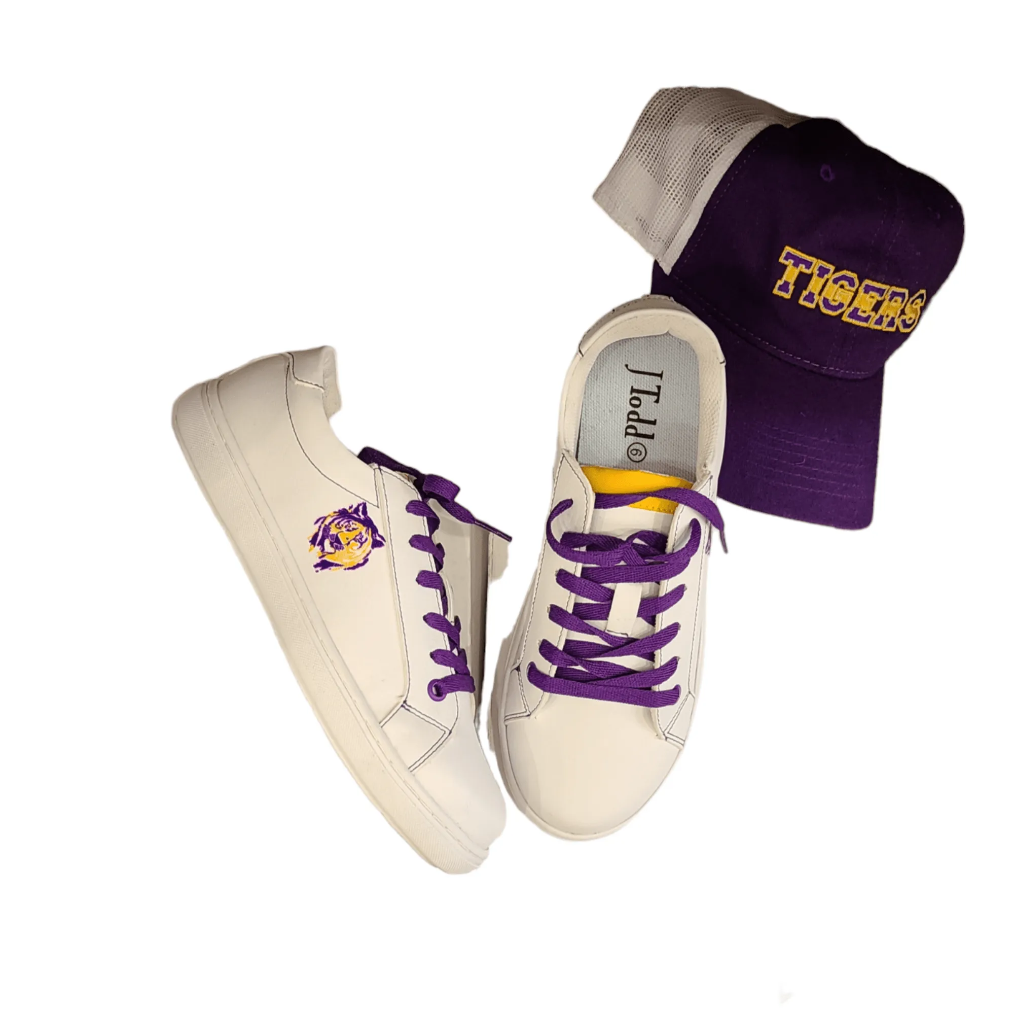Ladies Purple & Gold Tiger Sneakers