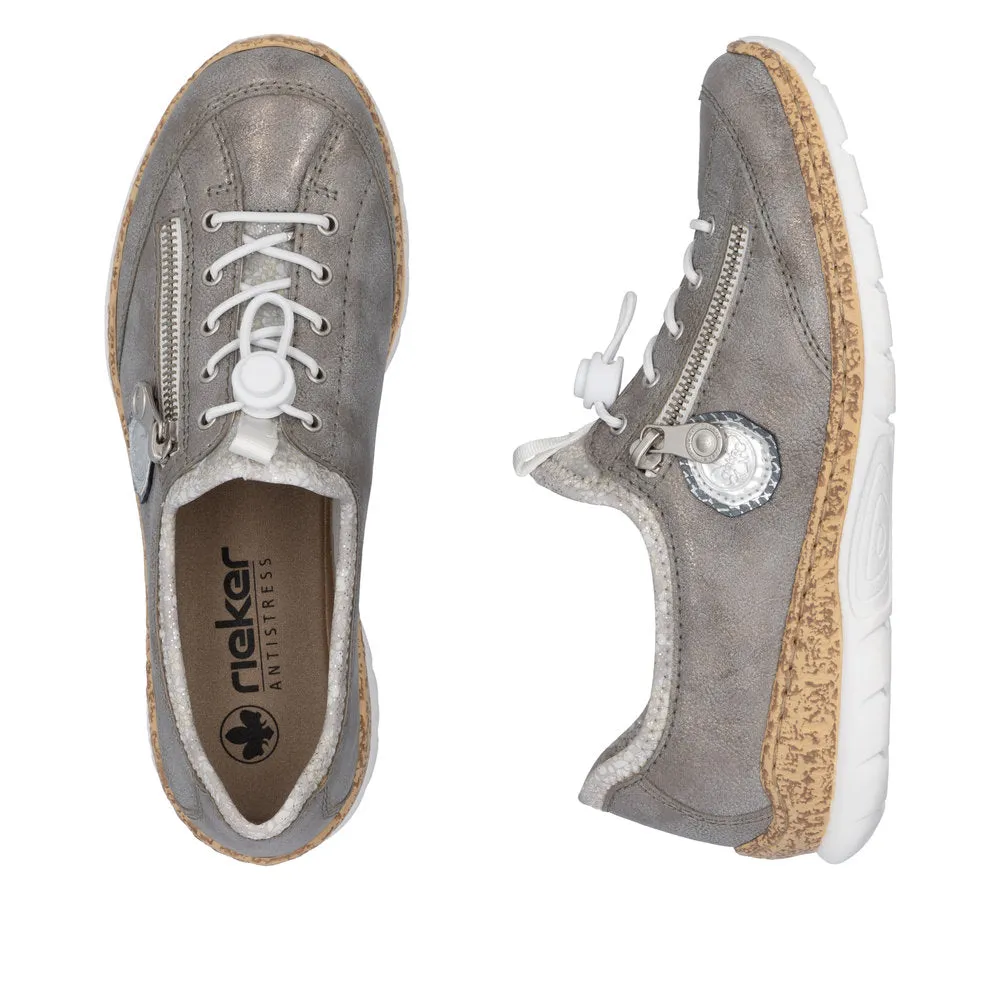 Ladies Rieker Lace Up Shoe Grey Metallic Style N4263-40