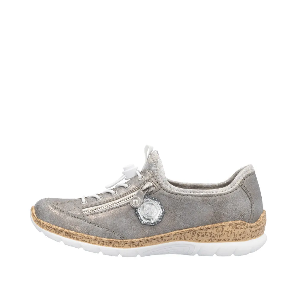 Ladies Rieker Lace Up Shoe Grey Metallic Style N4263-40