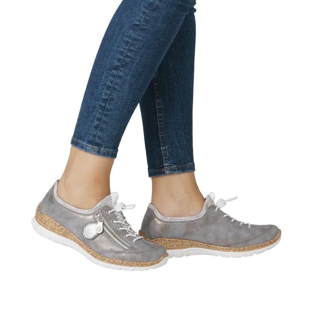 Ladies Rieker Lace Up Shoe Grey Metallic Style N4263-40