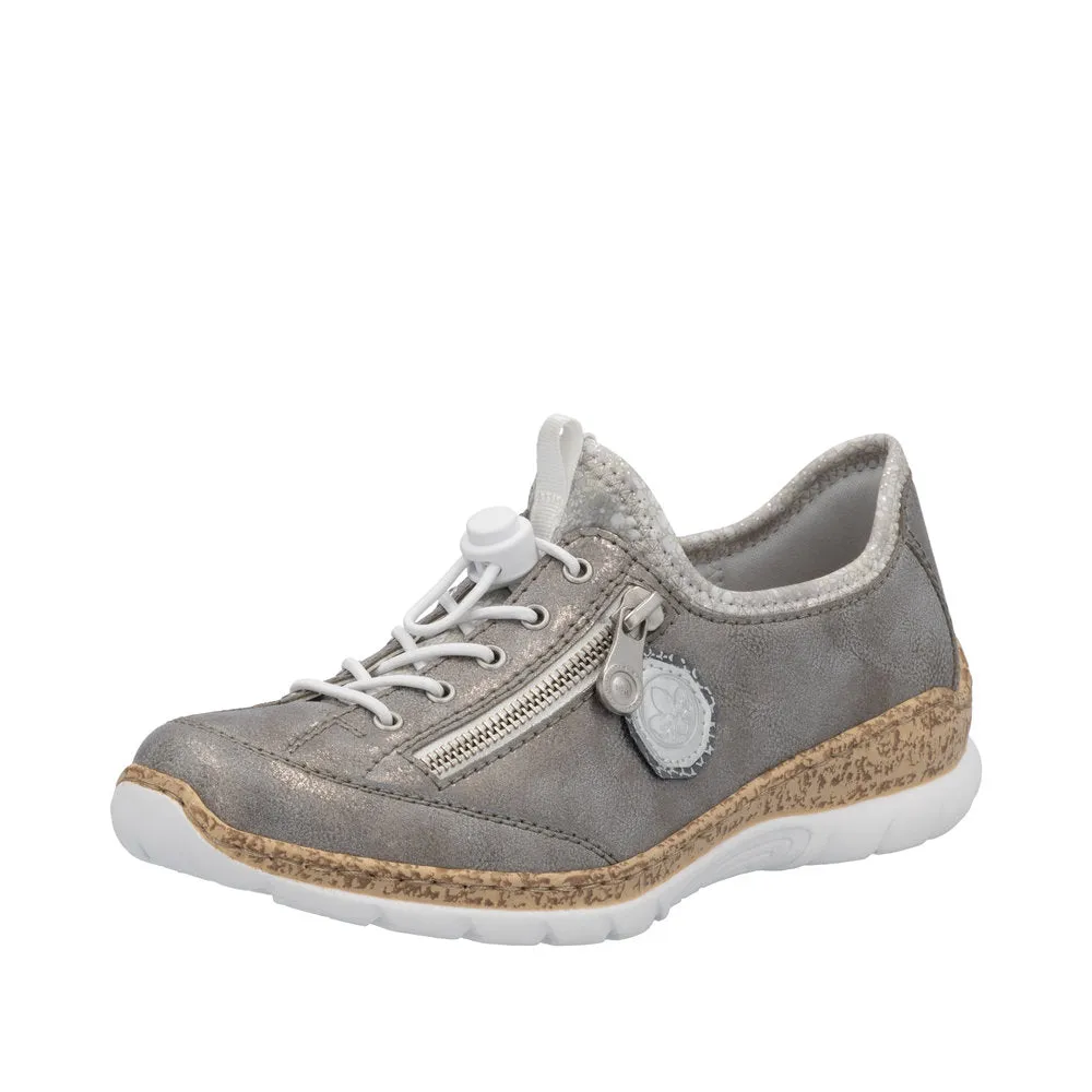 Ladies Rieker Lace Up Shoe Grey Metallic Style N4263-40
