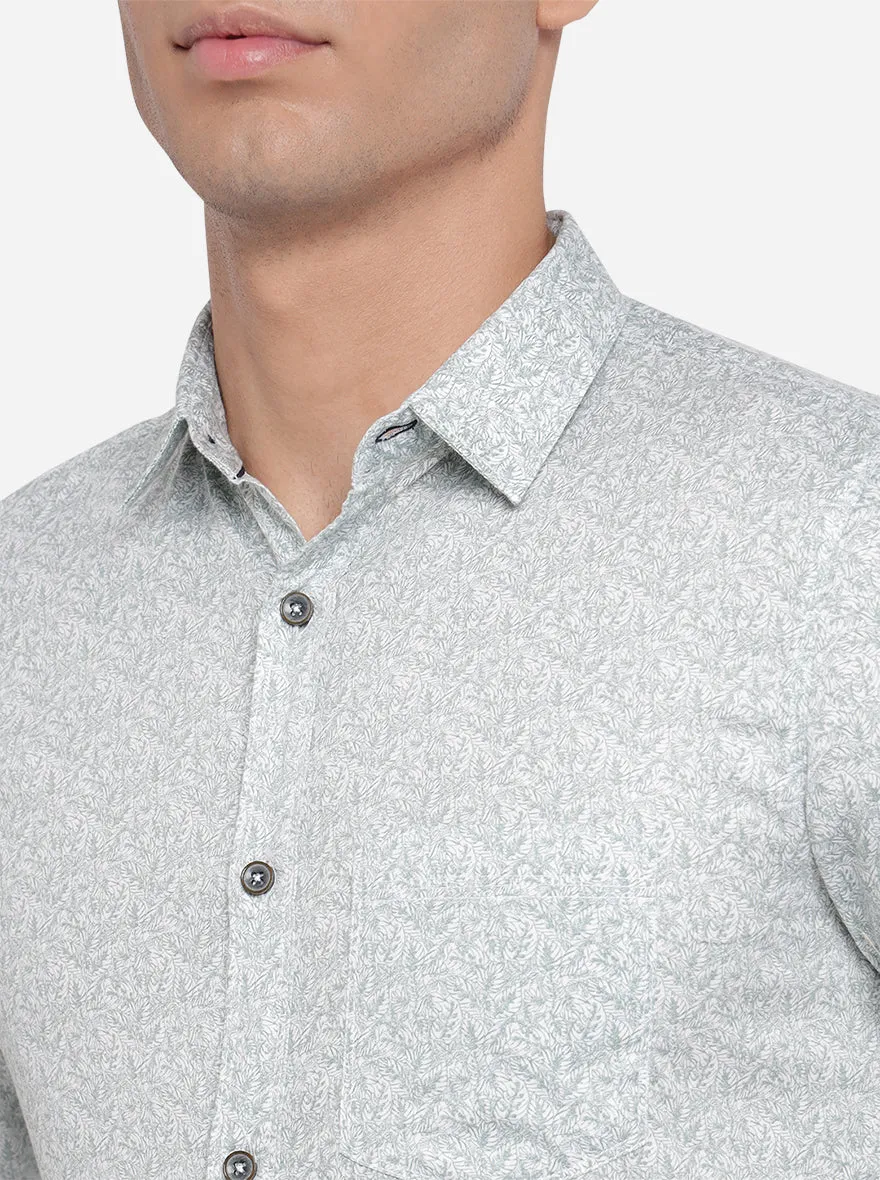 Light Grey Printed Slim Fit Semi Casual Shirt | JadeBlue