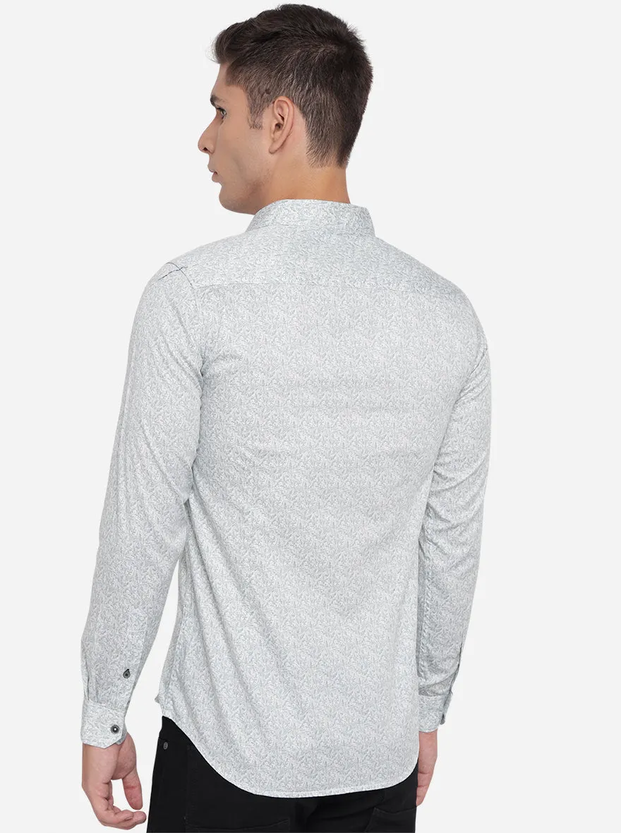 Light Grey Printed Slim Fit Semi Casual Shirt | JadeBlue