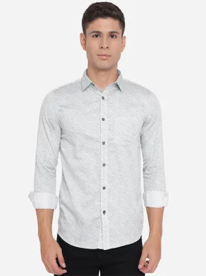 Light Grey Printed Slim Fit Semi Casual Shirt | JadeBlue