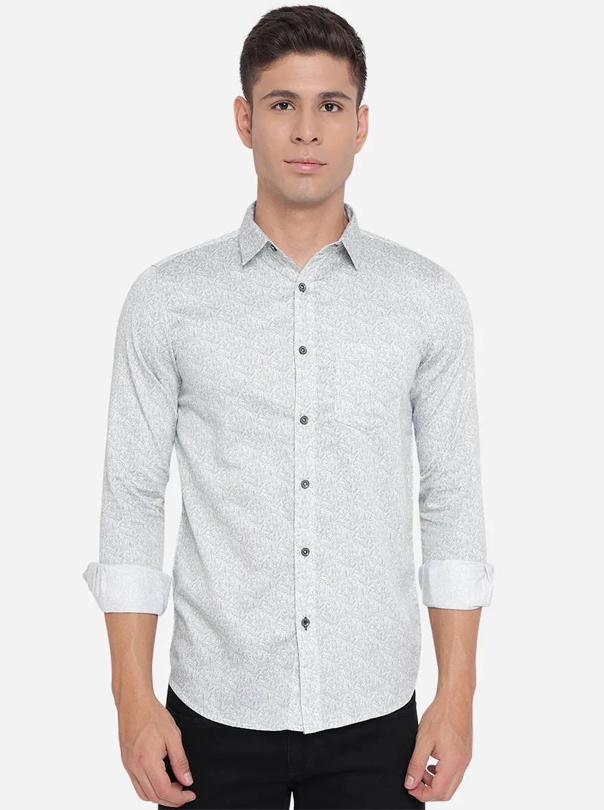 Light Grey Printed Slim Fit Semi Casual Shirt | JadeBlue