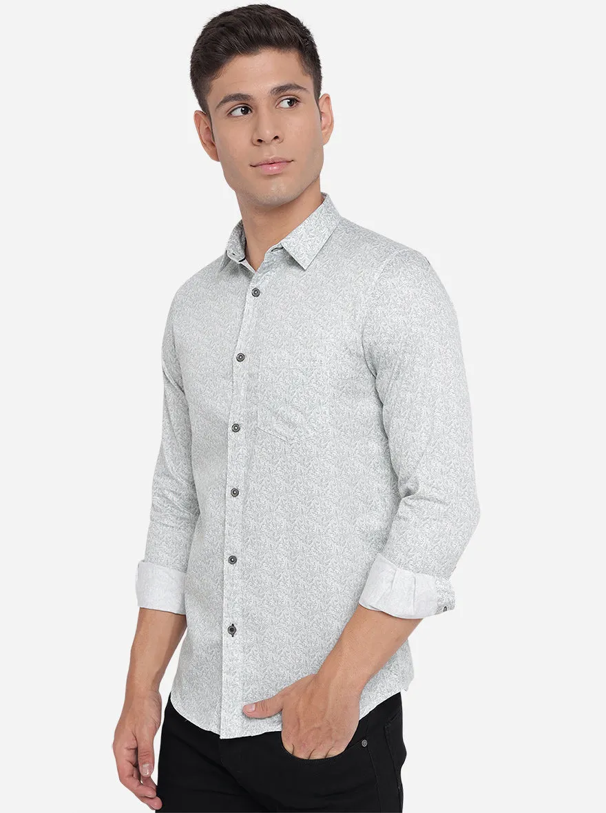 Light Grey Printed Slim Fit Semi Casual Shirt | JadeBlue