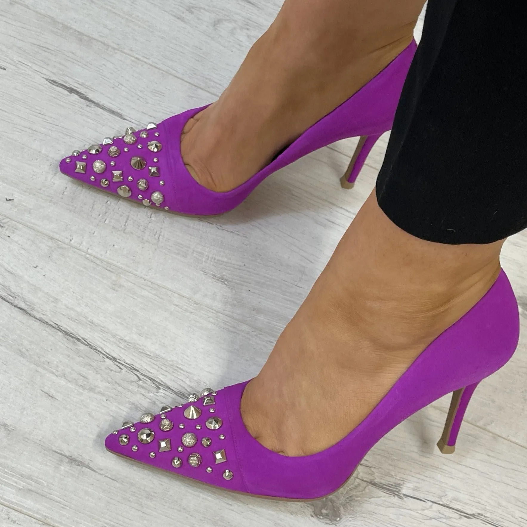 Lodi Sompo Studded Stiletto Shoes - Fuchsia Pink
