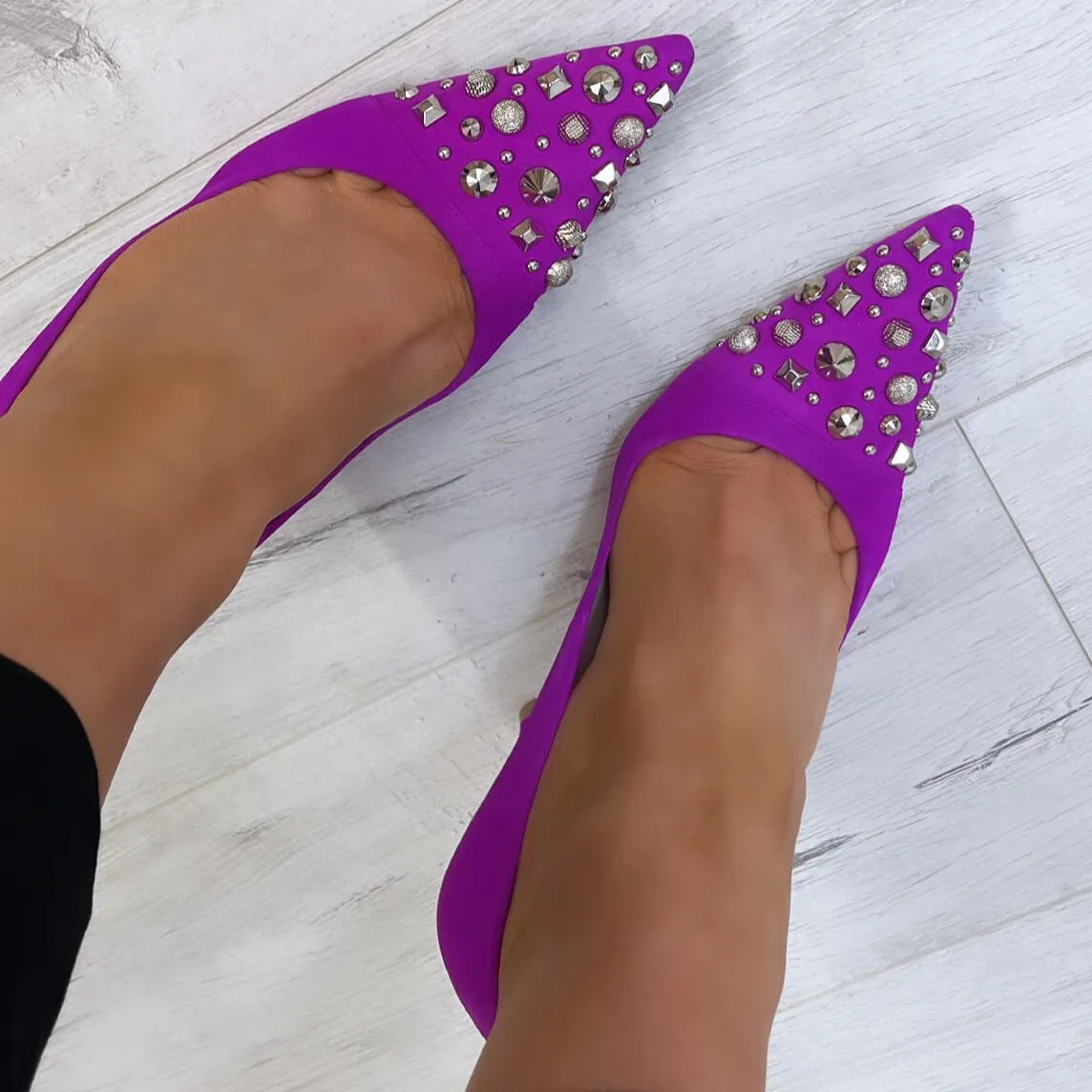 Lodi Sompo Studded Stiletto Shoes - Fuchsia Pink