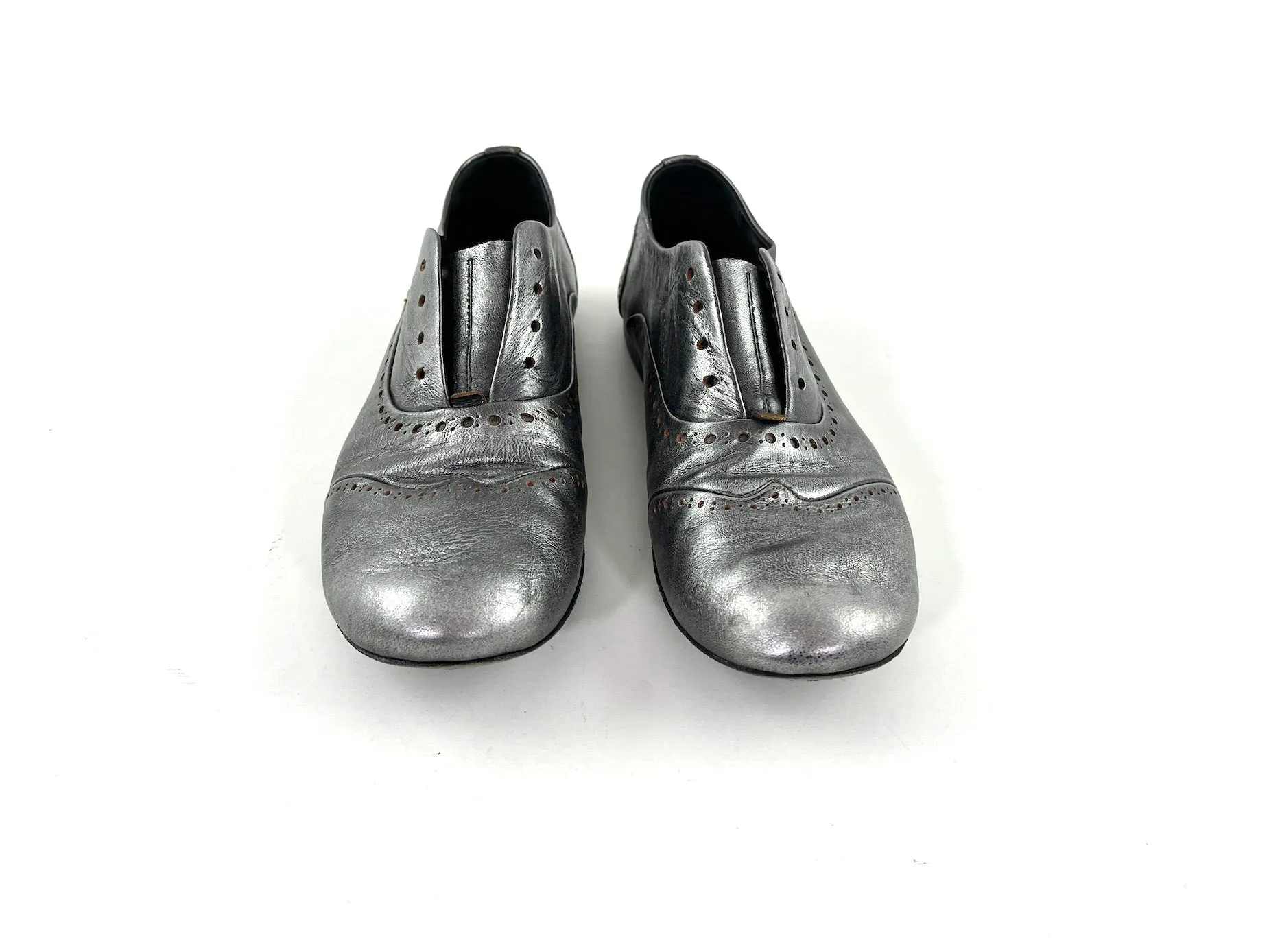 Marsell Metallic Silver Leather Loafers 38 8