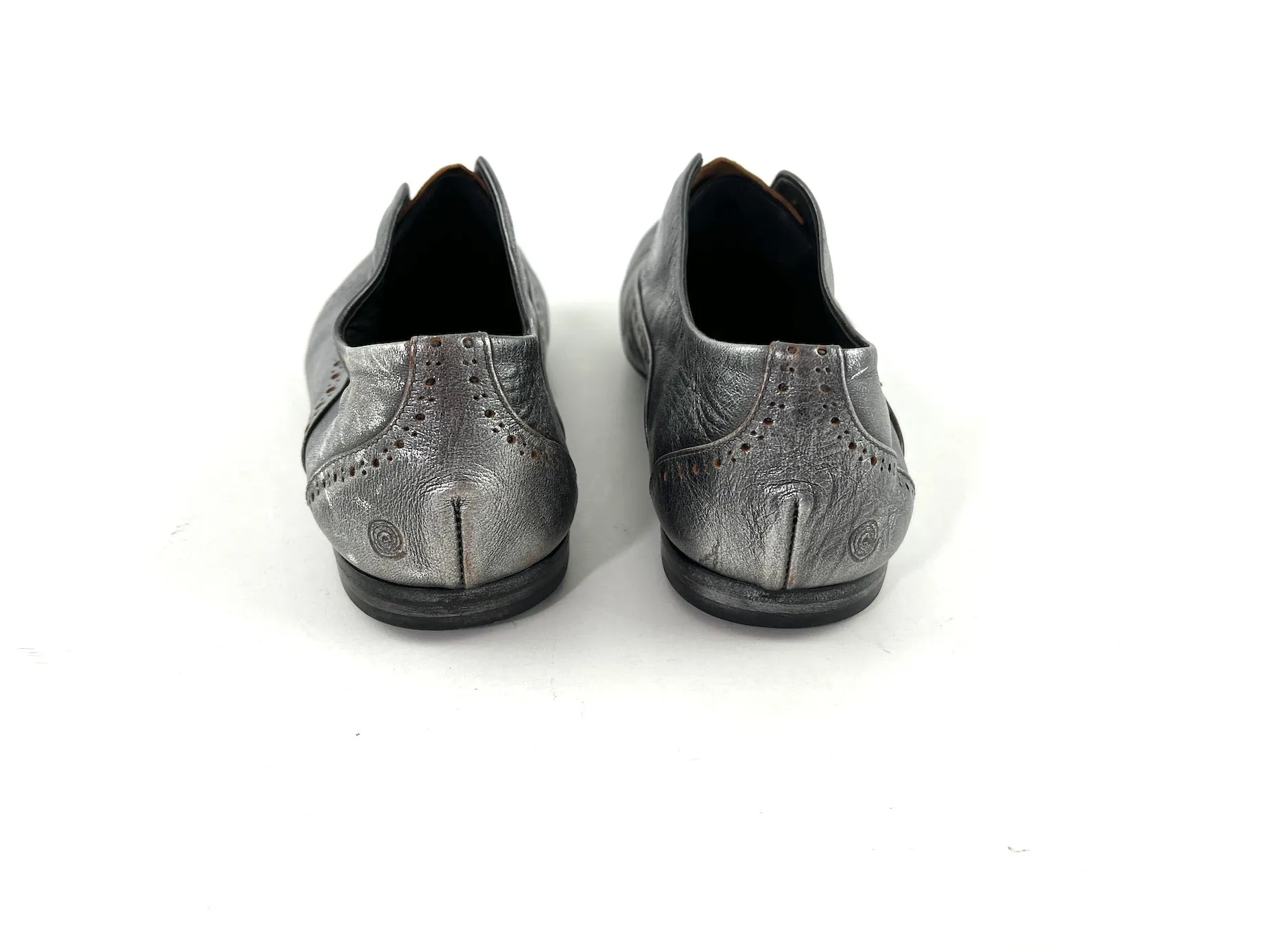 Marsell Metallic Silver Leather Loafers 38 8