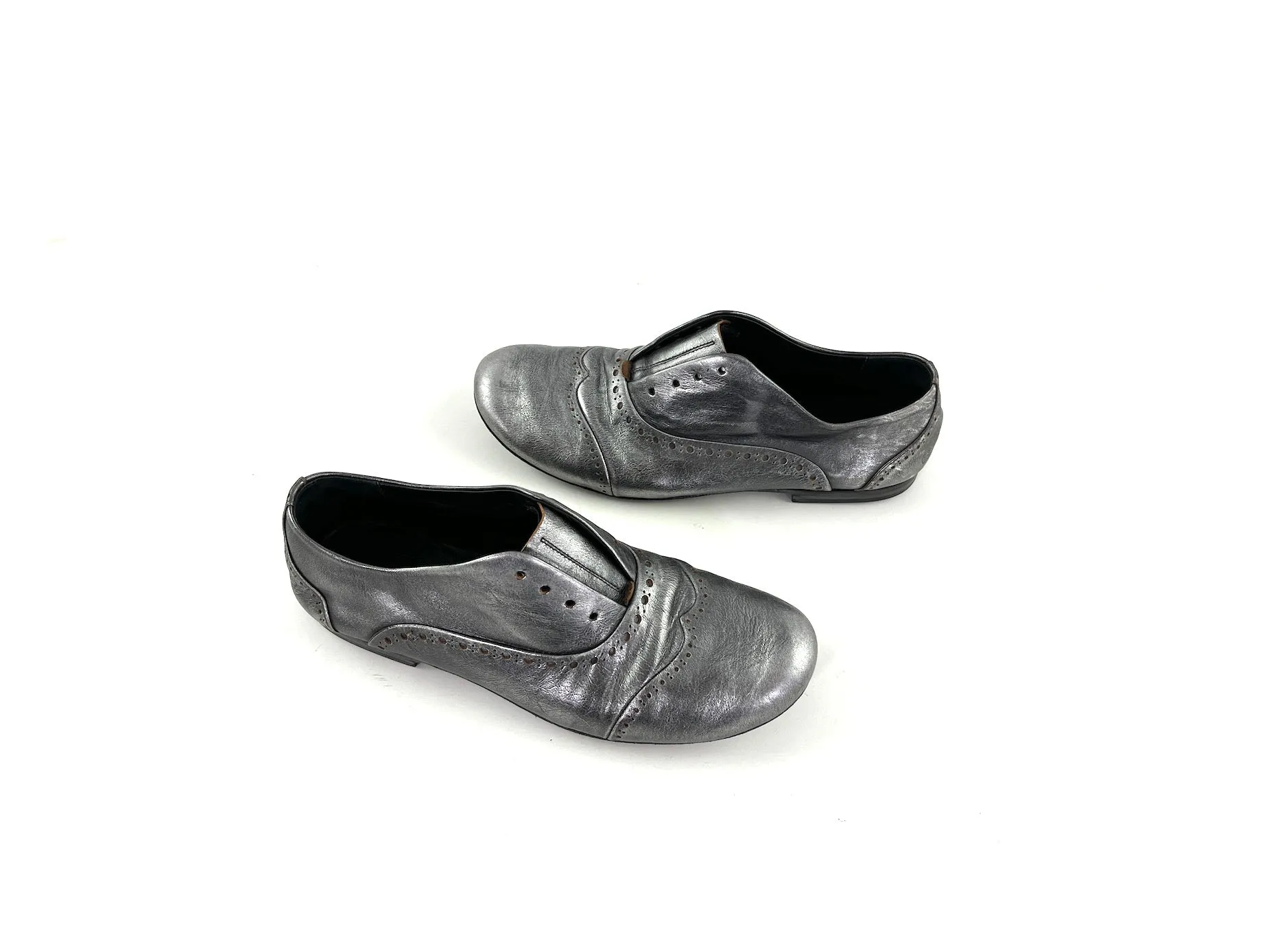 Marsell Metallic Silver Leather Loafers 38 8