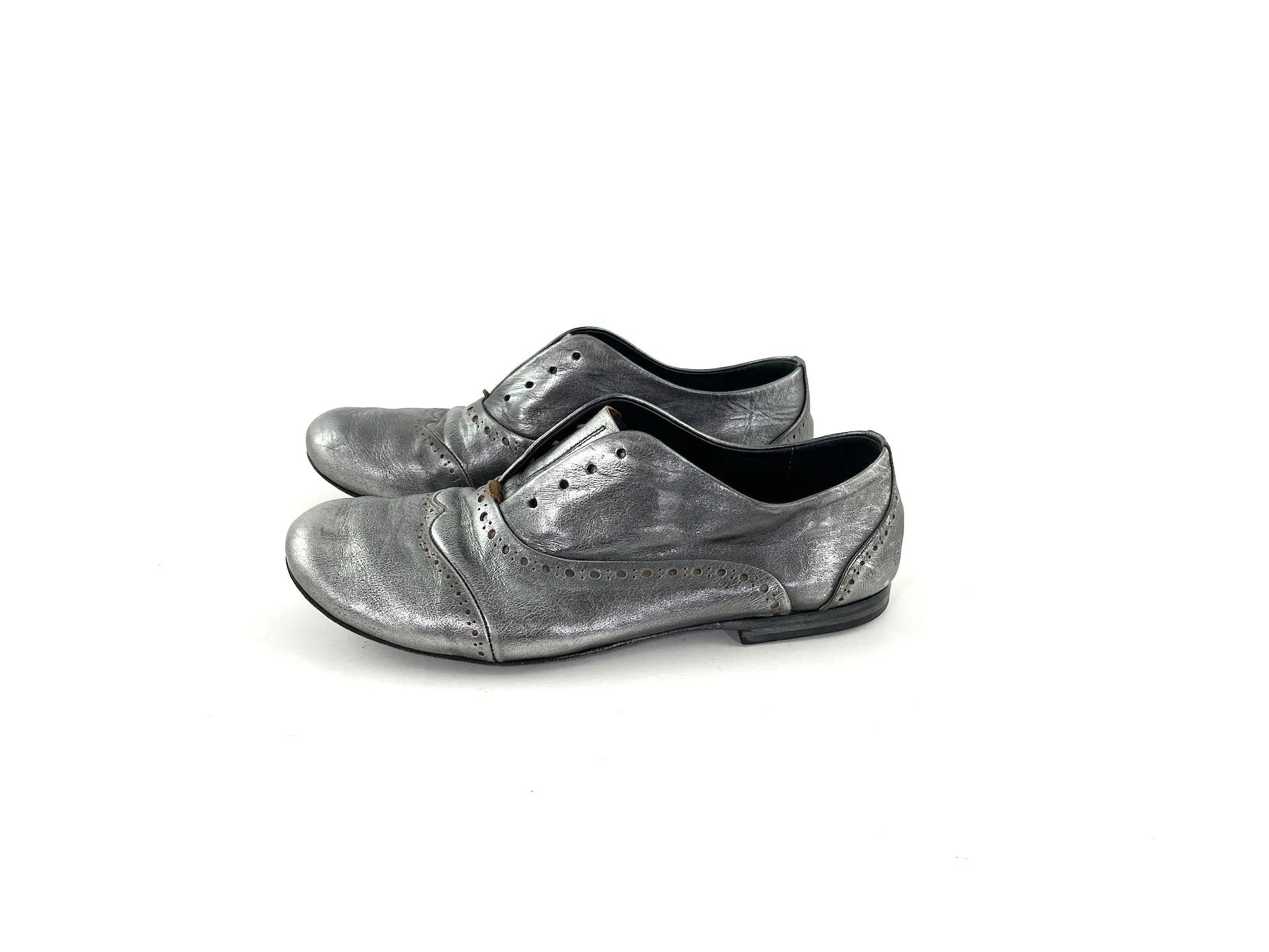 Marsell Metallic Silver Leather Loafers 38 8