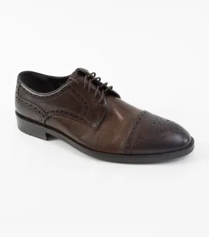 Men's Brown Semi-Brogue Cap Toe Oxford Shoes