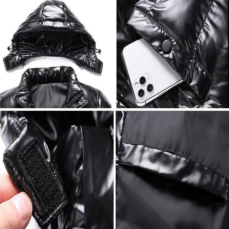 Men's Warm Lightweight Hooded Shiny Puffer Jacket
