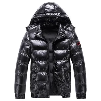 Men's Warm Lightweight Hooded Shiny Puffer Jacket