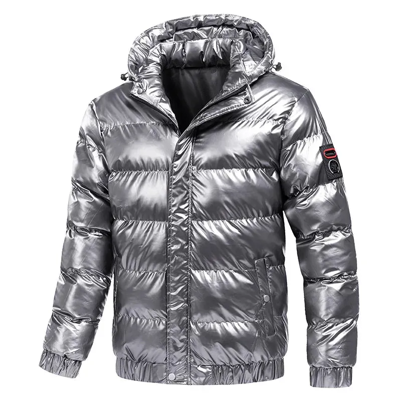 Men's Warm Lightweight Hooded Shiny Puffer Jacket