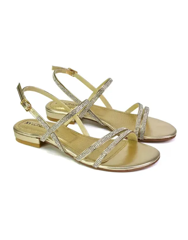 Orla Buckle Strappy Summer Sparkly Flat Diamante Sandals Bridal Flats in Silver