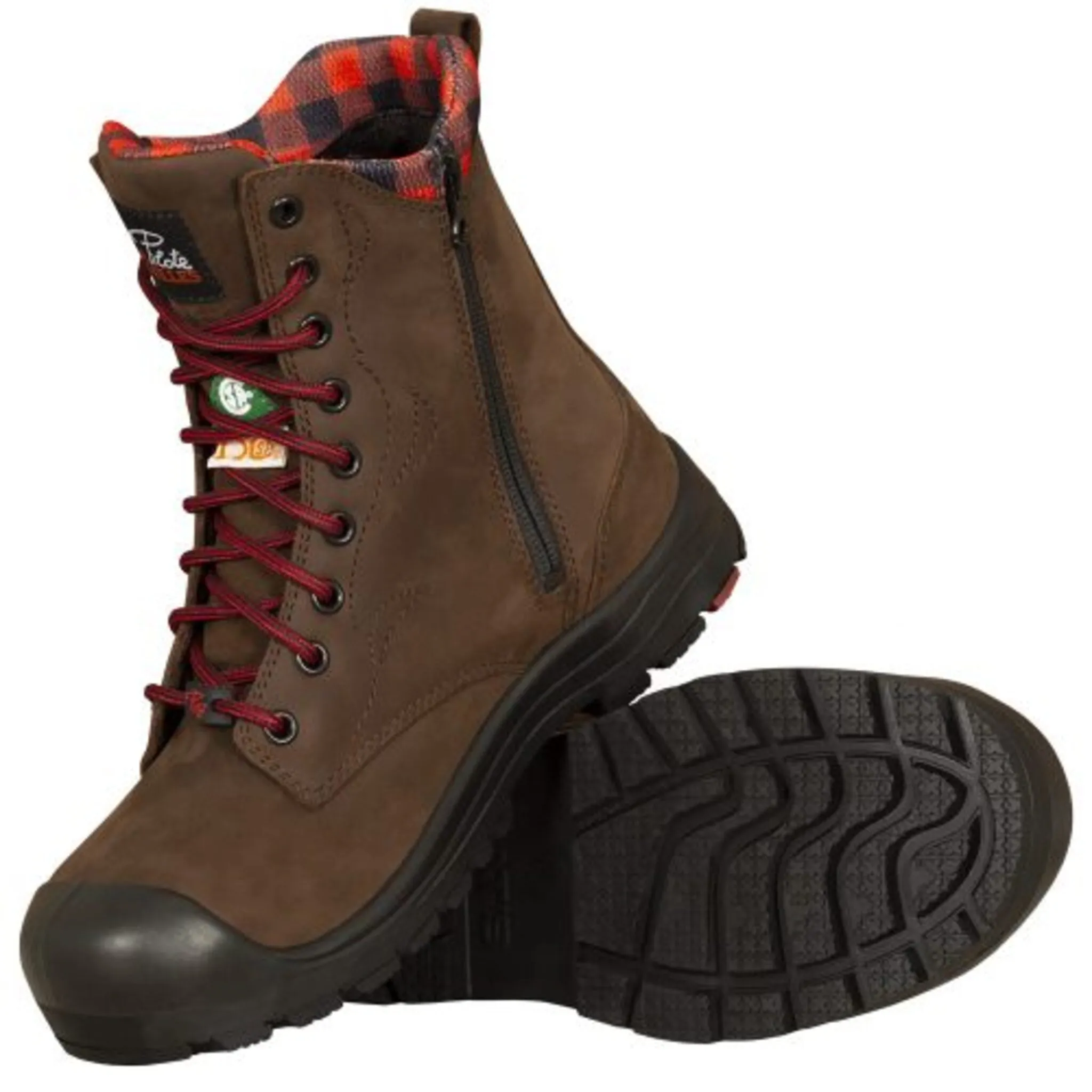 P&F Women's 8" Steel Toe Work Boots with Side Zipper, Lightweight Slip-Resistant Outsole, Shock Absorbing Insole, CSA Approved, Full-Grain Leather | Sizes 5-12