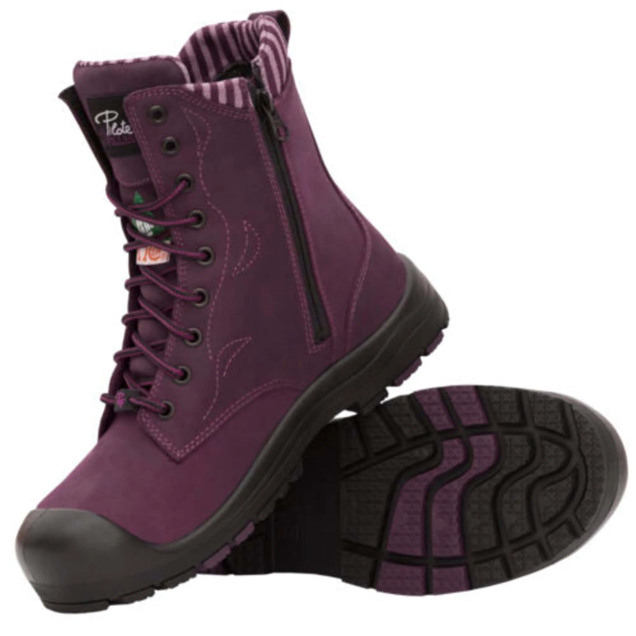 P&F Women's 8" Steel Toe Work Boots with Side Zipper, Lightweight Slip-Resistant Outsole, Shock Absorbing Insole, CSA Approved, Full-Grain Leather | Sizes 5-12