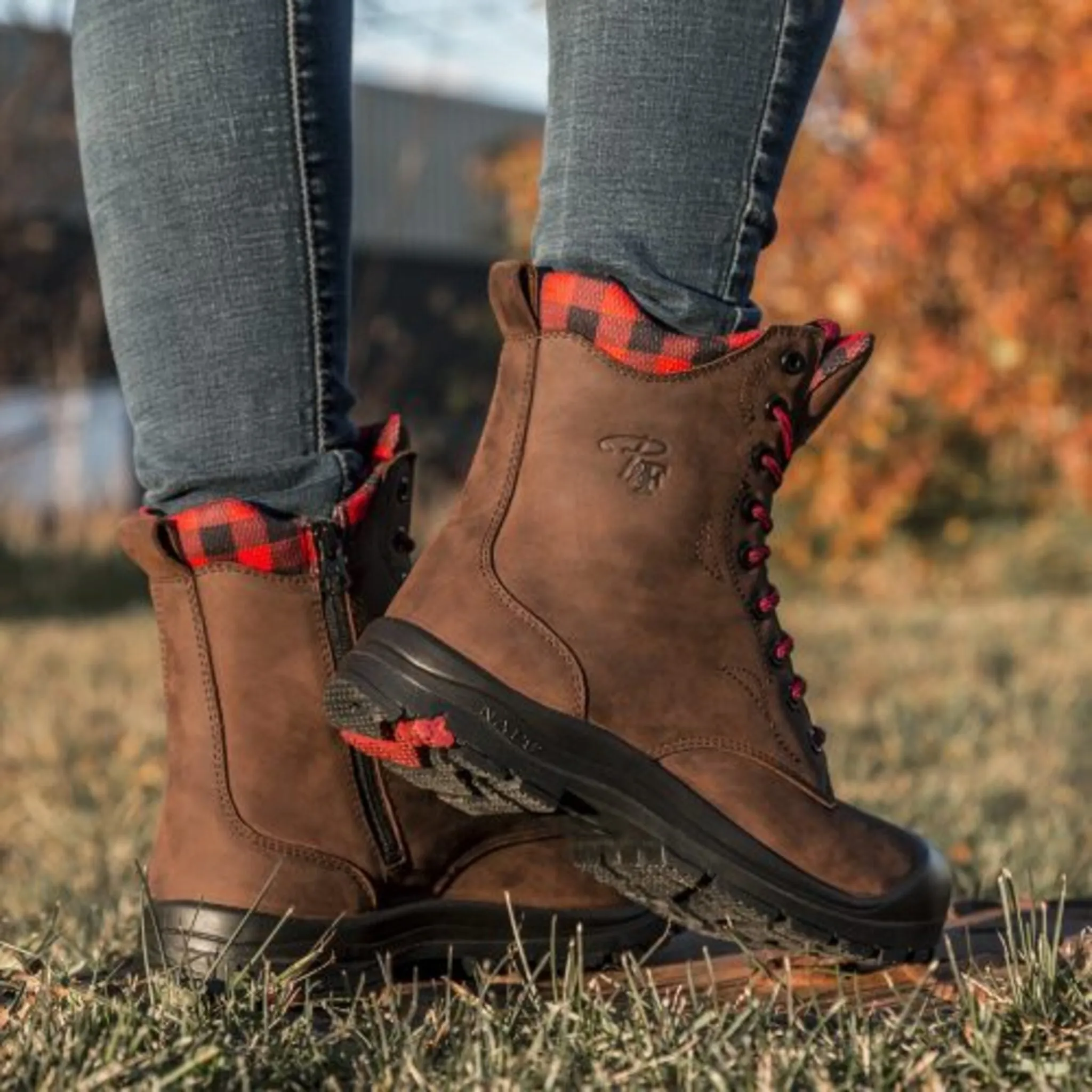 P&F Women's 8" Steel Toe Work Boots with Side Zipper, Lightweight Slip-Resistant Outsole, Shock Absorbing Insole, CSA Approved, Full-Grain Leather | Sizes 5-12
