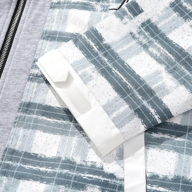 Paneled Contrast Plaid Print Couple Hooded Jacket
