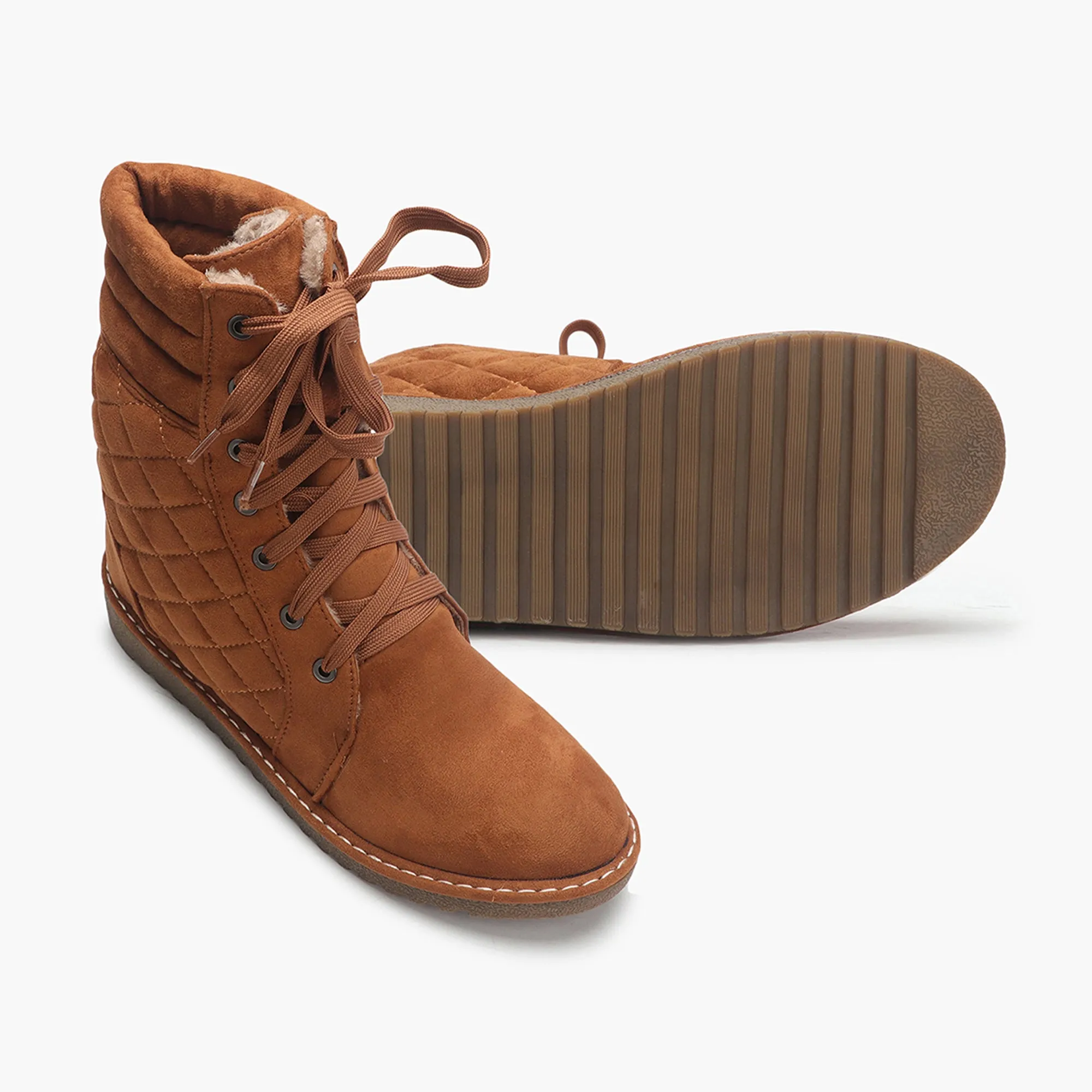 Quilted Lace Up Suede Boots