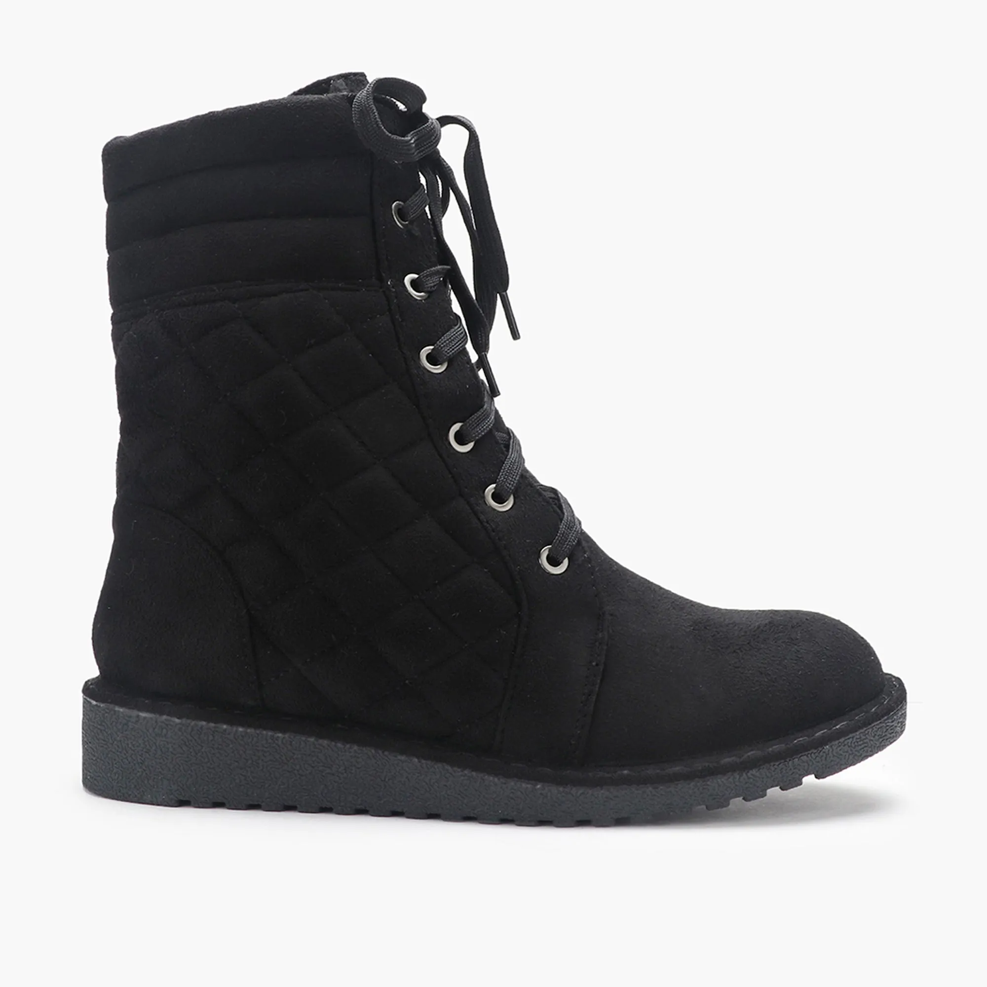 Quilted Lace Up Suede Boots
