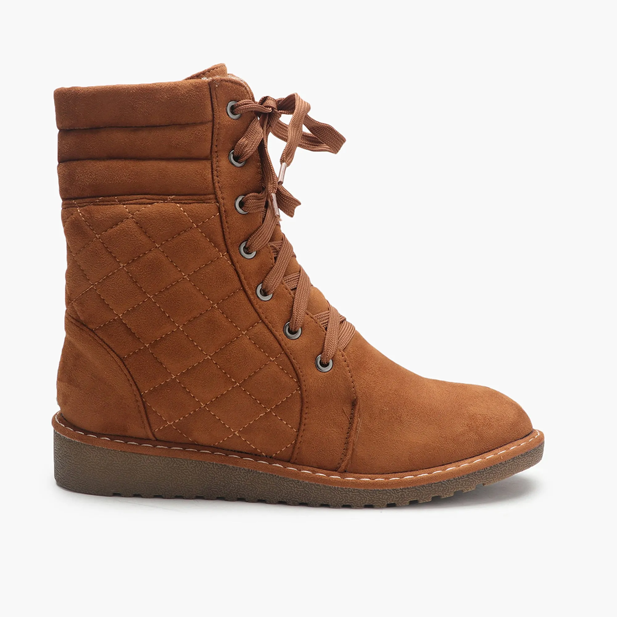Quilted Lace Up Suede Boots